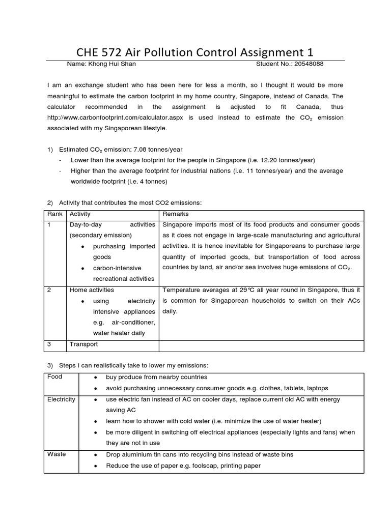 Estimating My Carbon Footprint in Singapore | PDF | Carbon Footprint ...