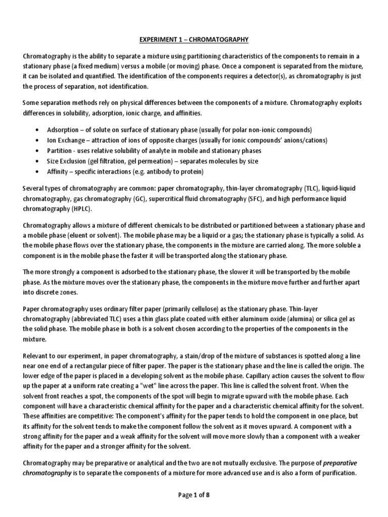 Chromatography Experiment PDF Elution Chromatography