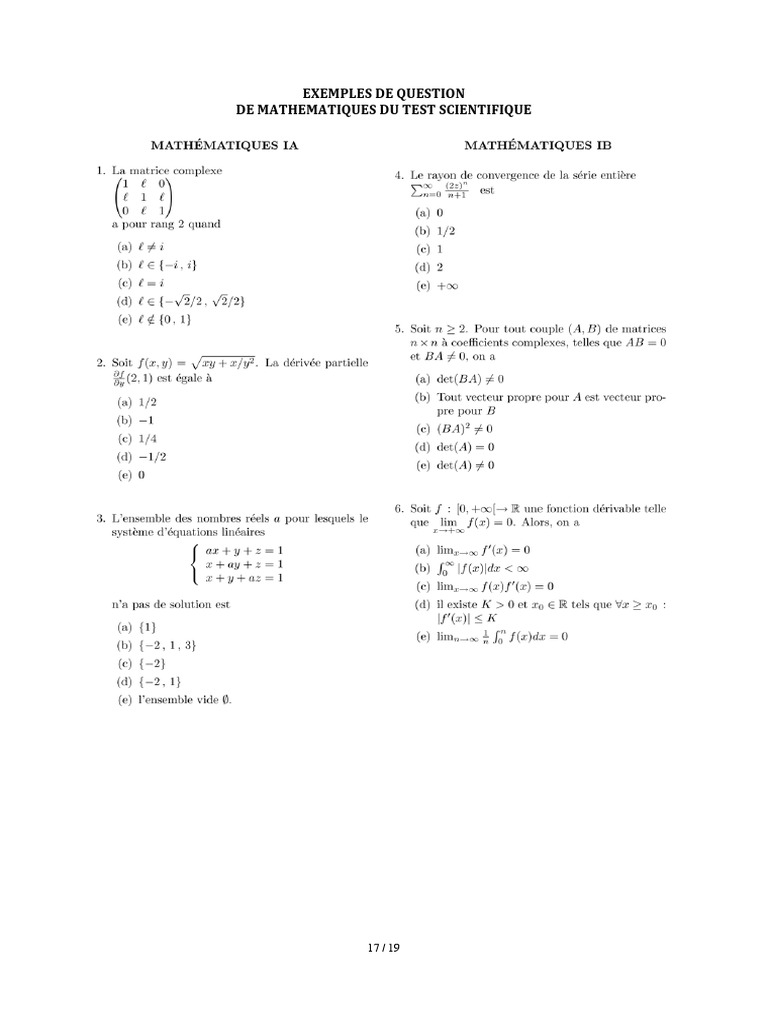 QCM Test Ecrit Exemples