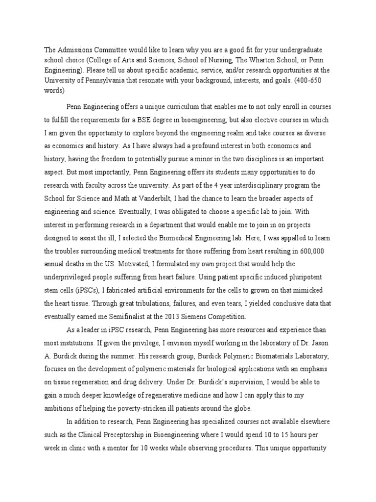 UPenn Class of 2018 essay University Of Pennsylvania Biological