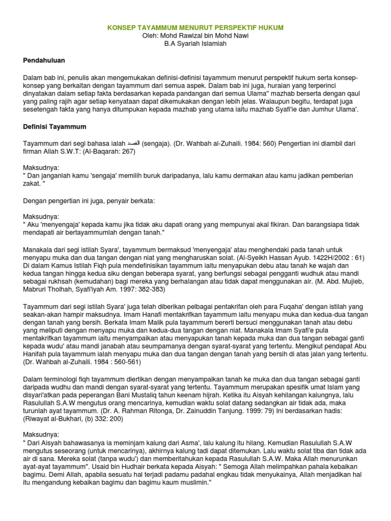 Konsep Tayammum Menurut Perspektif Hukum Pdf