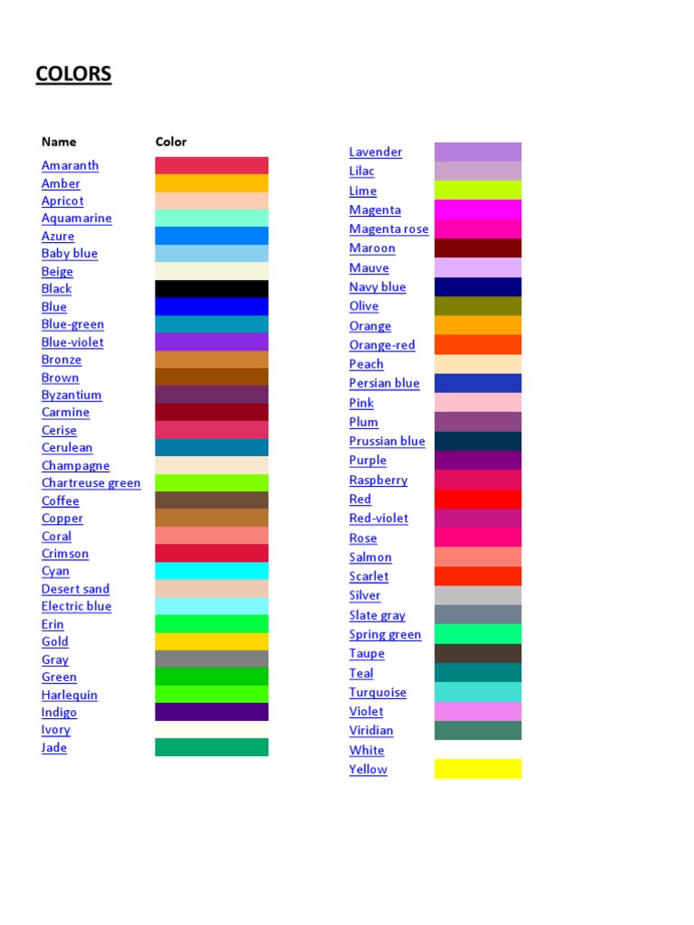 Color Names and Definitions | PDF
