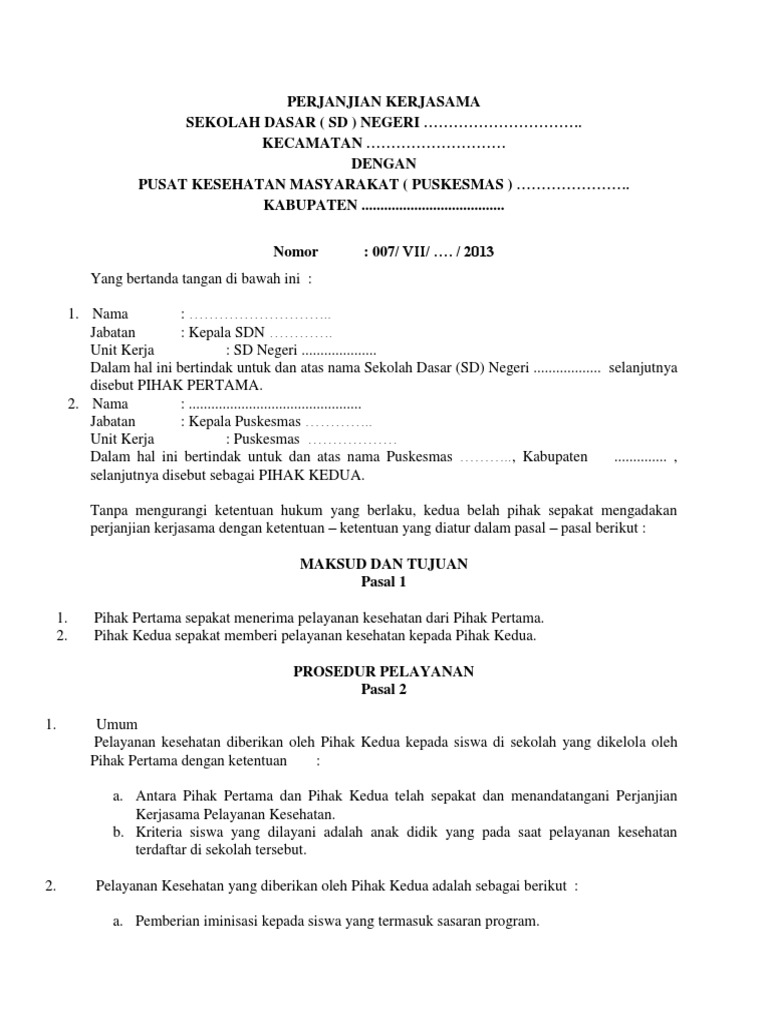 Perjanjian Kerjasama Puskesmas Dgn Sd