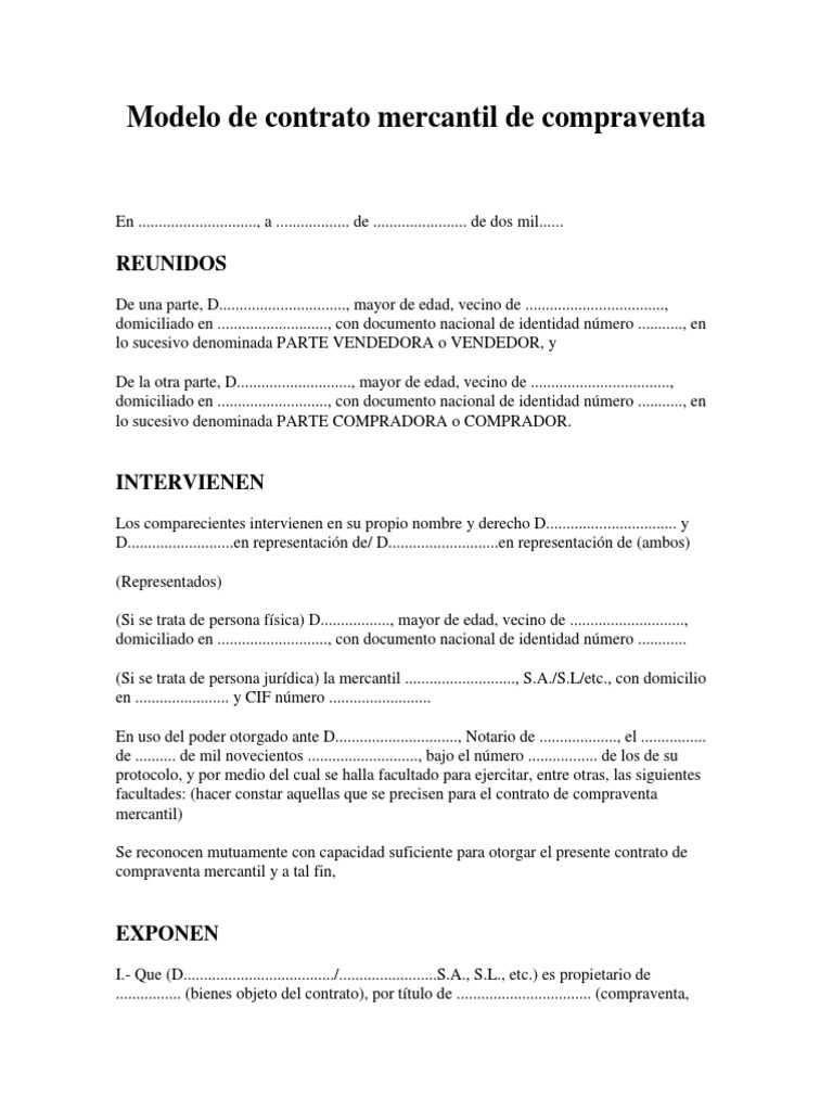 1 Modelo de Contrato Mercantil de Compraventa Derecho