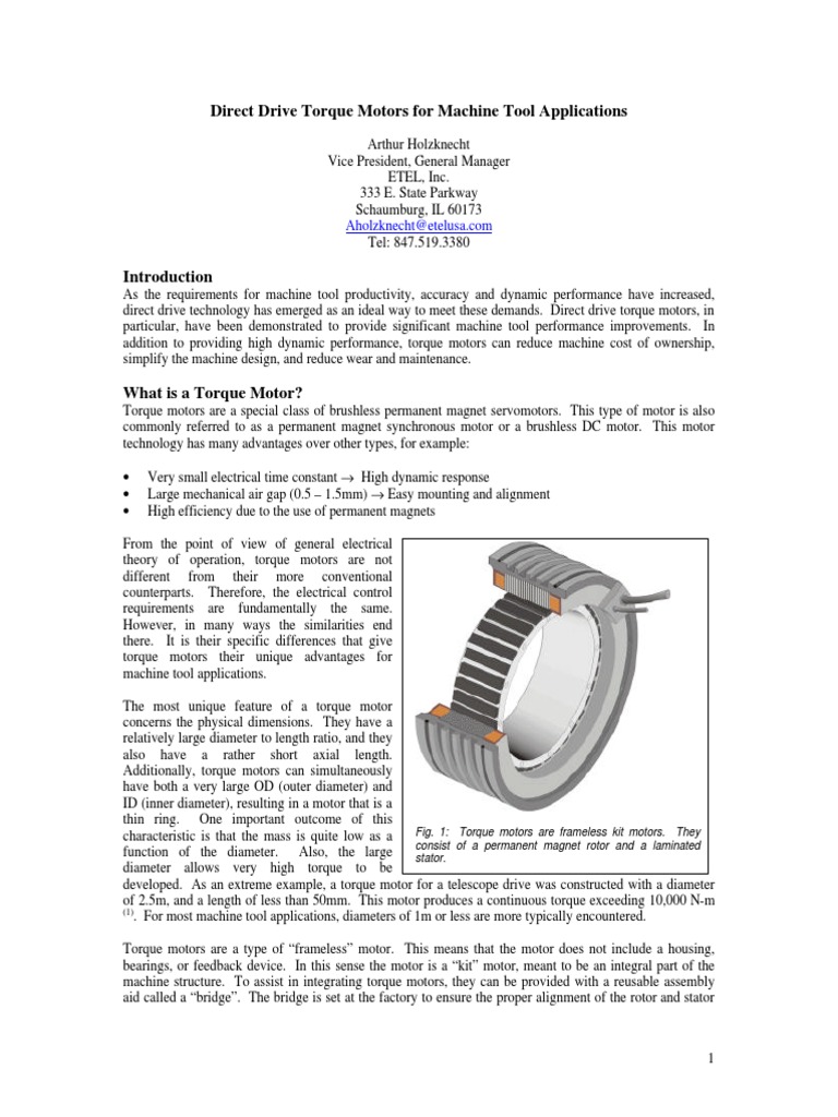 Direct Drive Torque Motors for Machining | PDF | Electric Motor ...