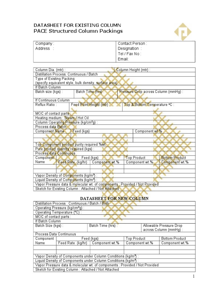 Column Packing Datasheet Overview | PDF | Teaching Methods & Materials ...