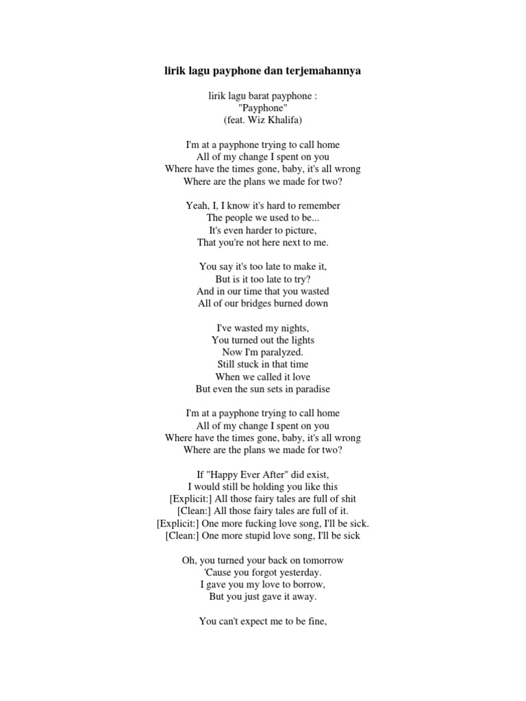Lirik Lagu Payphone Dan Terjemahannya Pdf