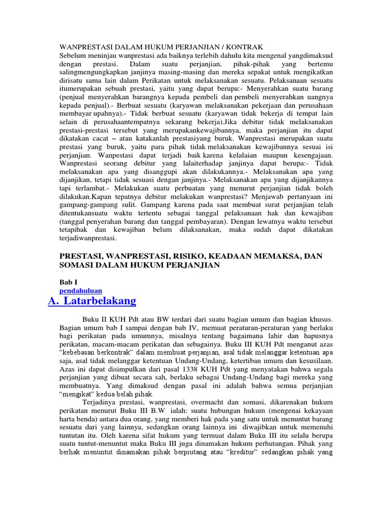 Wanprestasi Dalam Hukum Perjanjian