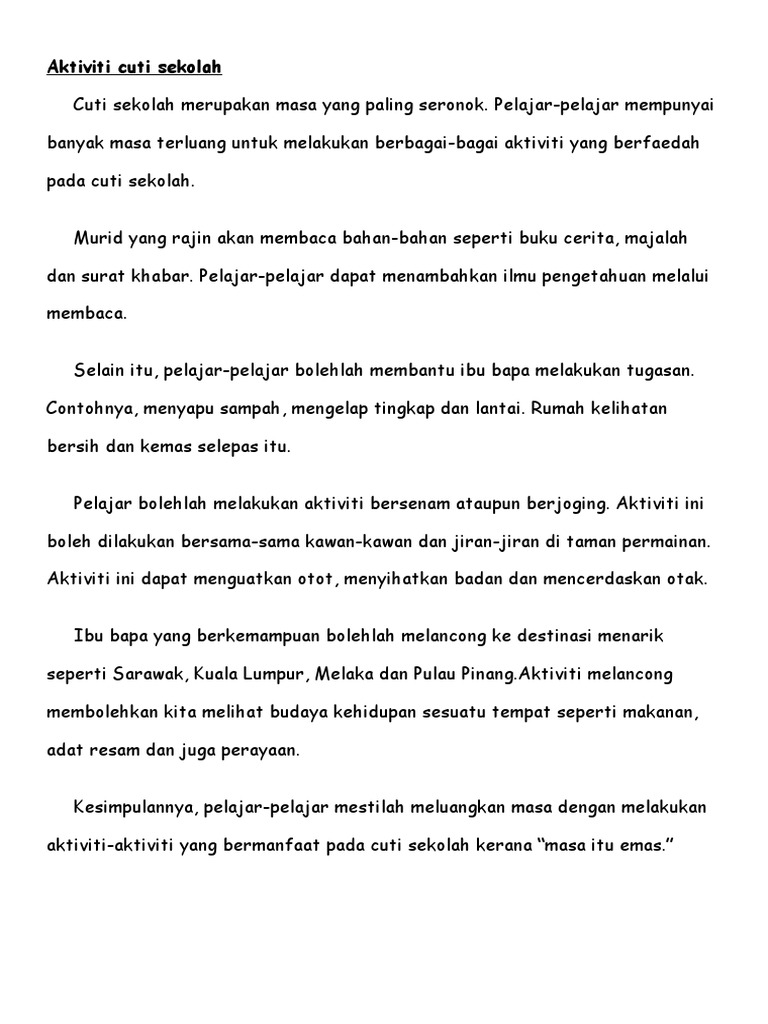 Aktiviti Cuti Sekolah Pdf