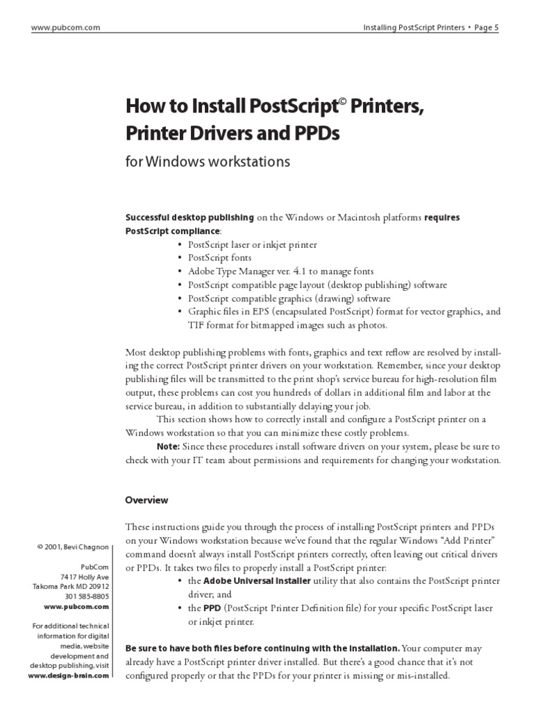 Install Postscsript Printers PDF Printer Graphic Design