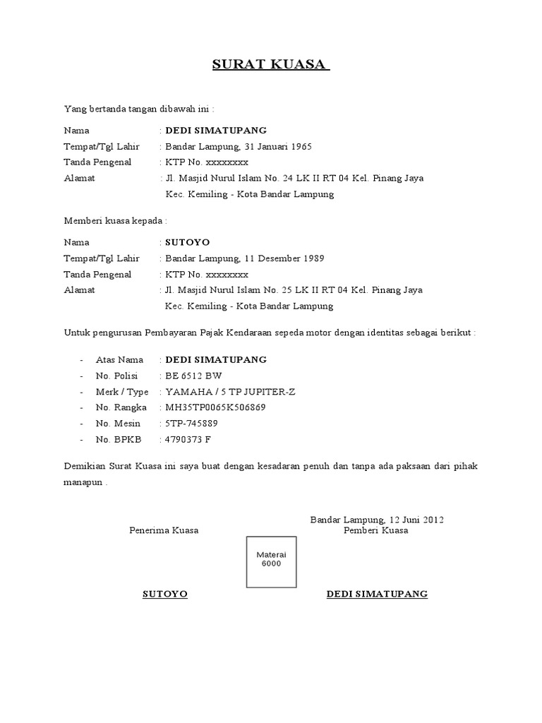 Made By Special Operations Surat Kuasa Bayar Pajak Stnk Motor