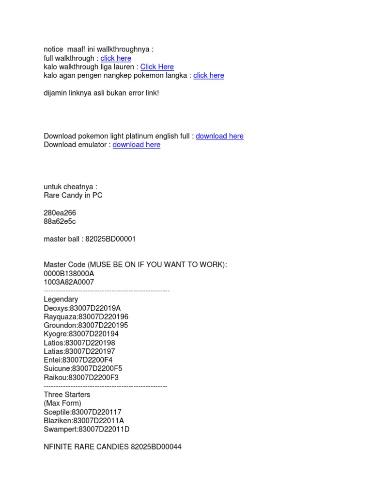 Rare Candy Cheats for Pokémon Ruby | PDF