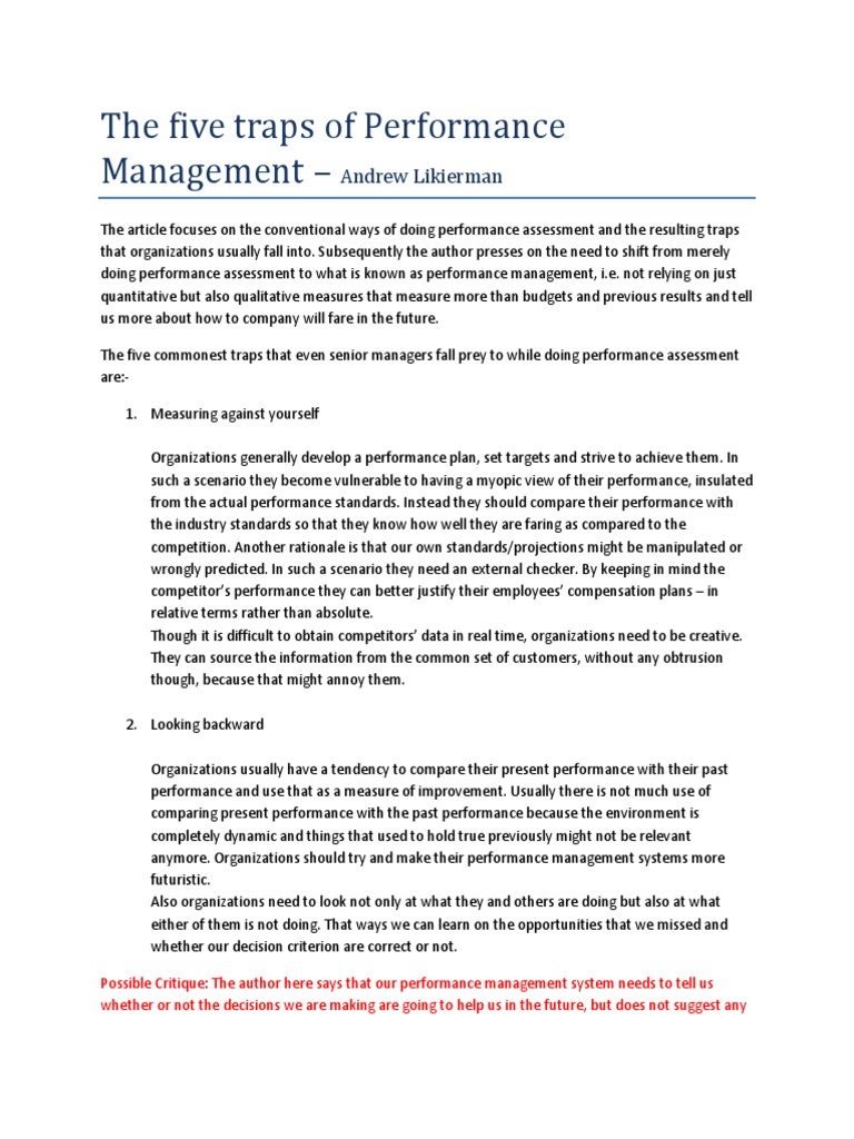 Five Traps in Performance Management | PDF | Educational Assessment ...