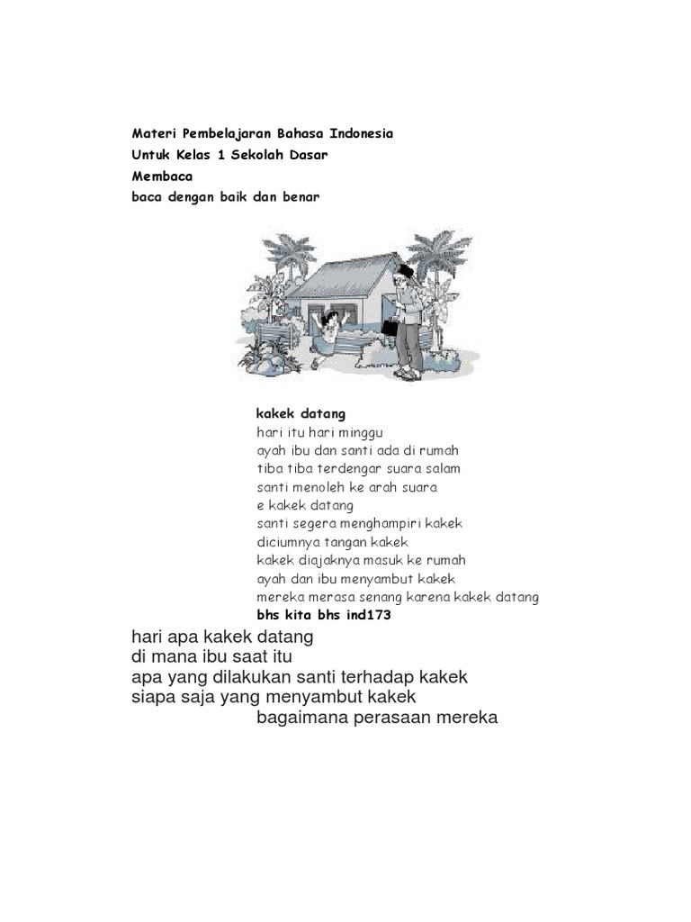 Materi Pembelajaran Bahasa Indonesia Untuk Kwelas 1 Sd Pdf