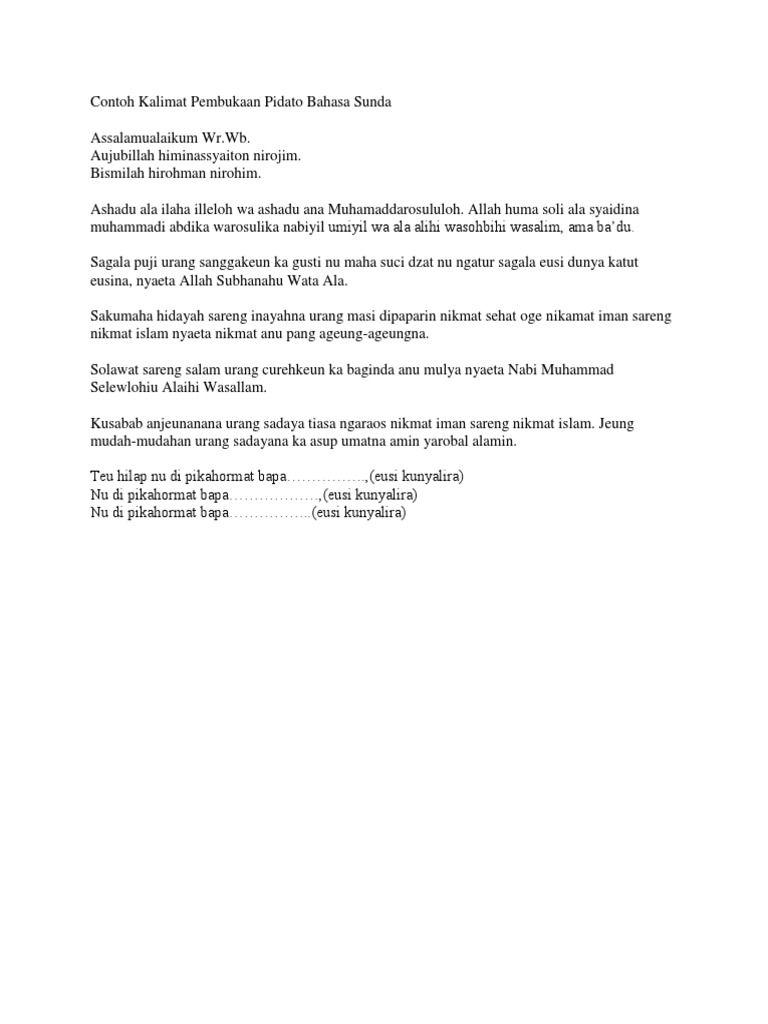 Contoh Kalimat Pembukaan Pidato Bahasa Sunda
