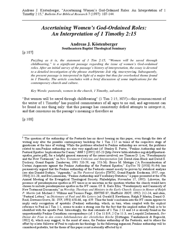 Interpretation Of 1 Timothy 2 11