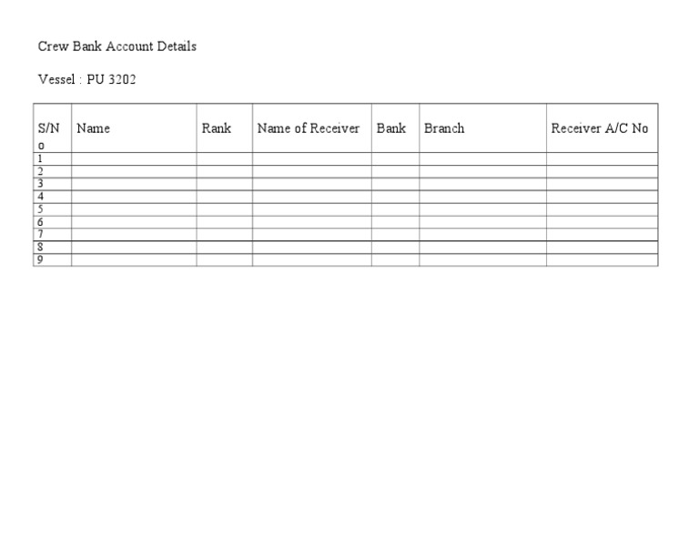 Crew Bank Account Details | PDF