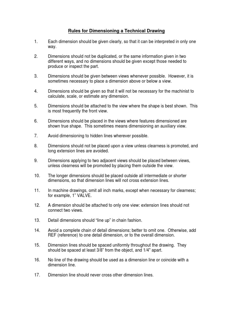 Rules for Dimensioning Dimension Technical Drawing