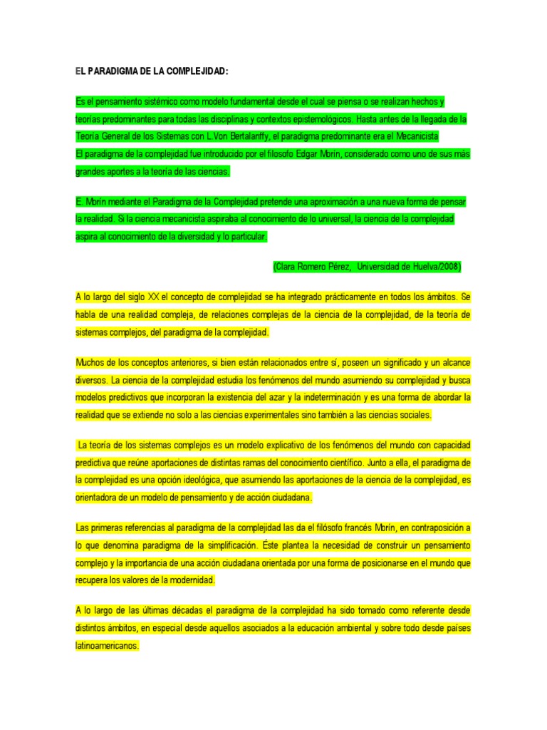 Paradigma de la Complejidad en Educación | PDF | Paradigma | Complejidad