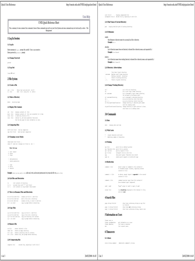 Unix Commands Quick Reference Guide | PDF | Superuser | Computer File