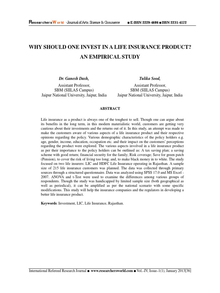 Life Insurance Investment Insights in Rajasthan | PDF | P Value | F Test