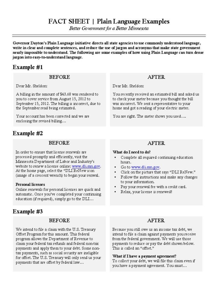 Plain Language Examples | PDF | Plain Language | Payments