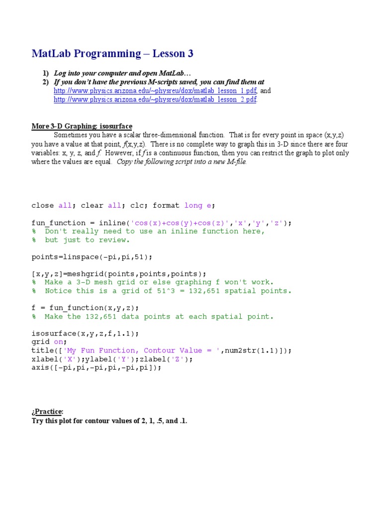 Matlab Lesson 3 | PDF | Teaching Methods & Materials | Science ...
