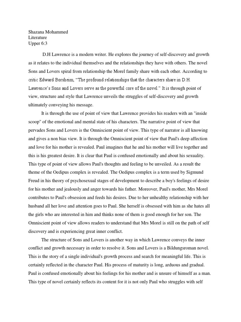 Sons and lovers thesis picture