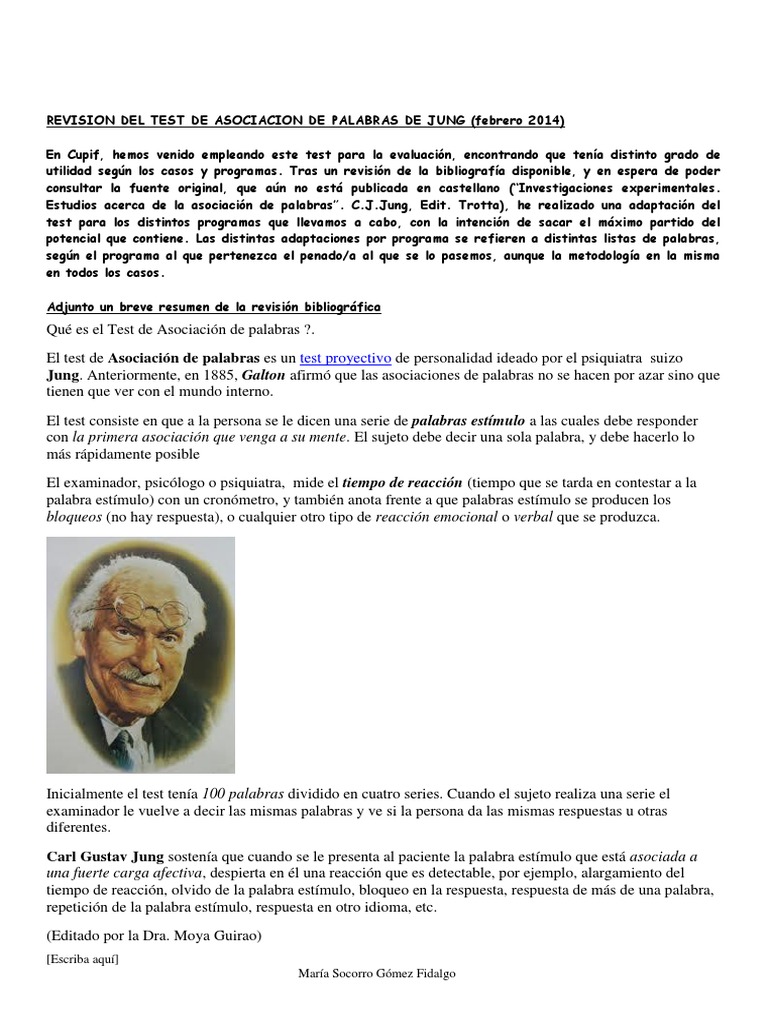 Revisión Test de Asociación de Palabras de Jung. | PDF | Carl Jung ...