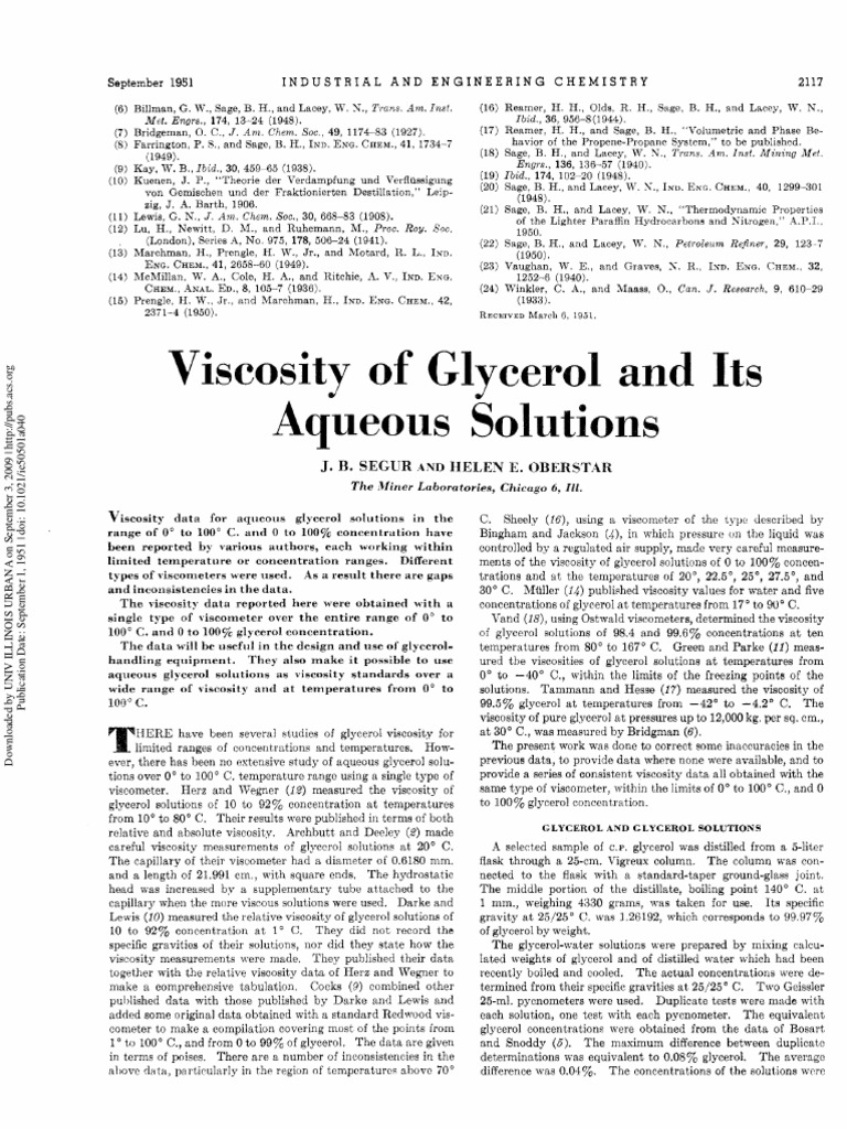 Viscosity of Glycerol Solutions Data | PDF | Viscosity | Gases