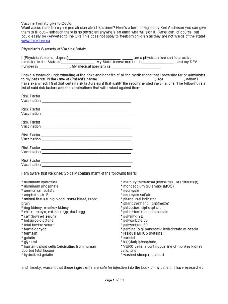 Vaccine Refusal Forms and Lots of Backup Information | PDF | Influenza ...