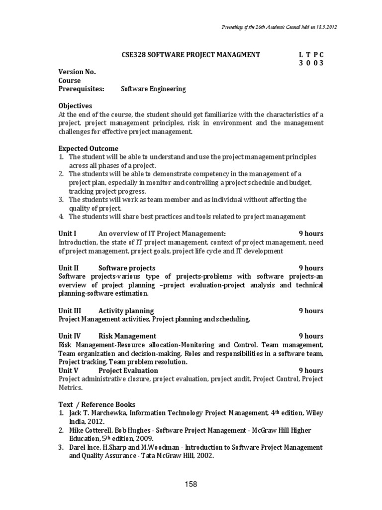 Software Project Management Syllabus For MCA | PDF | Project Management ...
