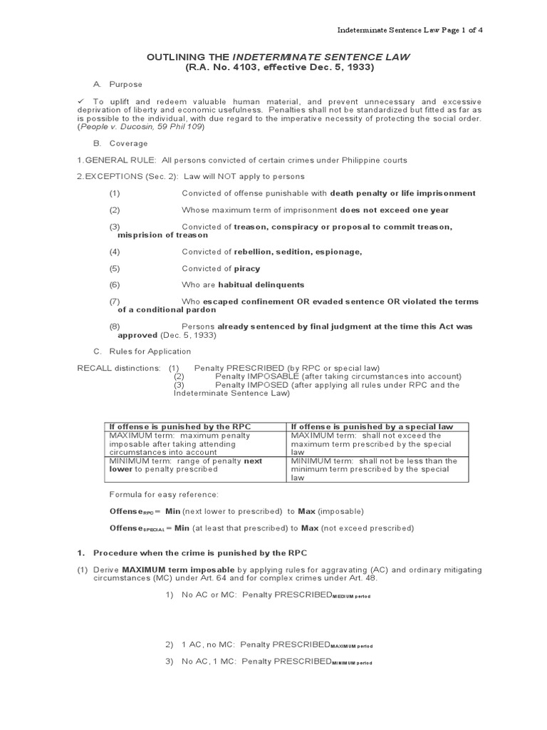 Outline of Indeterminate Sentence Law | PDF | Parole | Sentence (Law)
