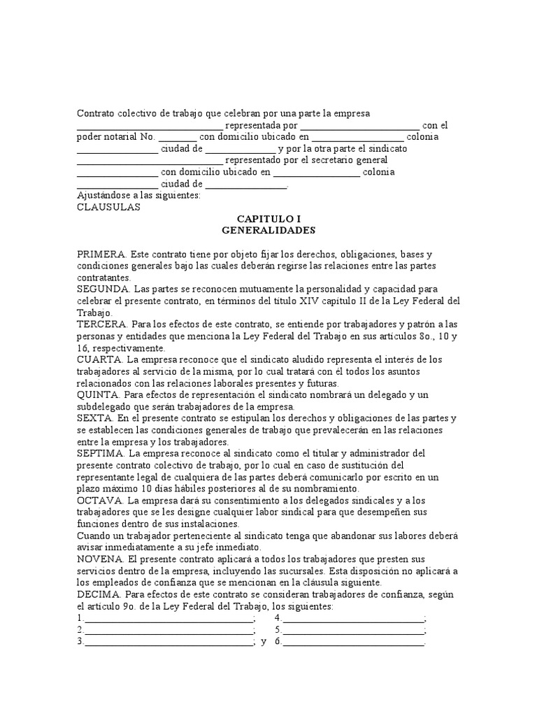 Formato de Contrato Colectivo de Trabajo | PDF | Sindicato | Salario