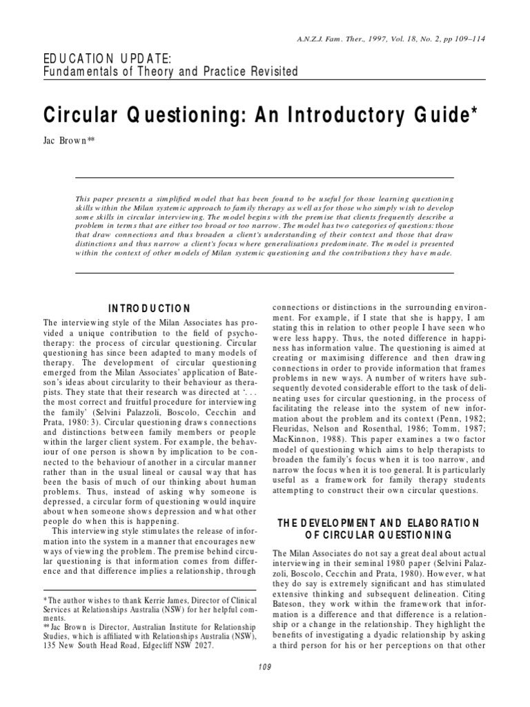 Intro To Circular Questions PDF Family Therapy Psychotherapy