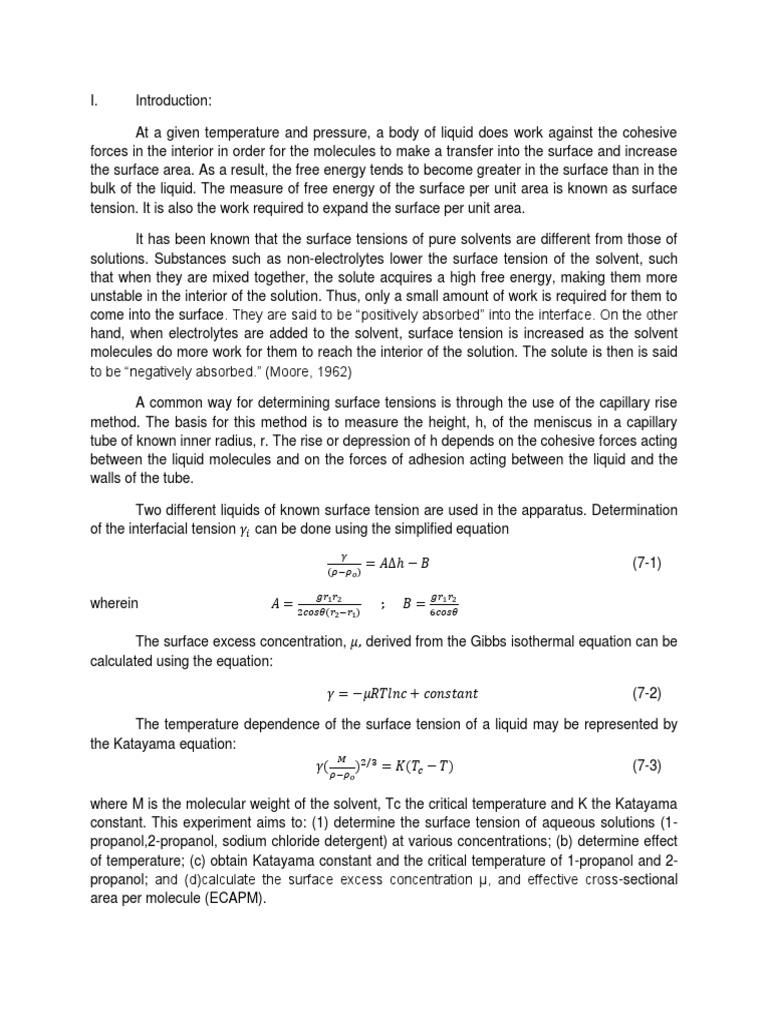 Surface Tension Lab Report PDF Surface Tension Solution