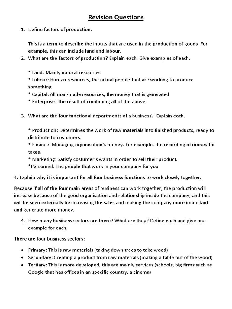 Revision Questions 01-02-10iyu55 | PDF | Factors Of Production | Business