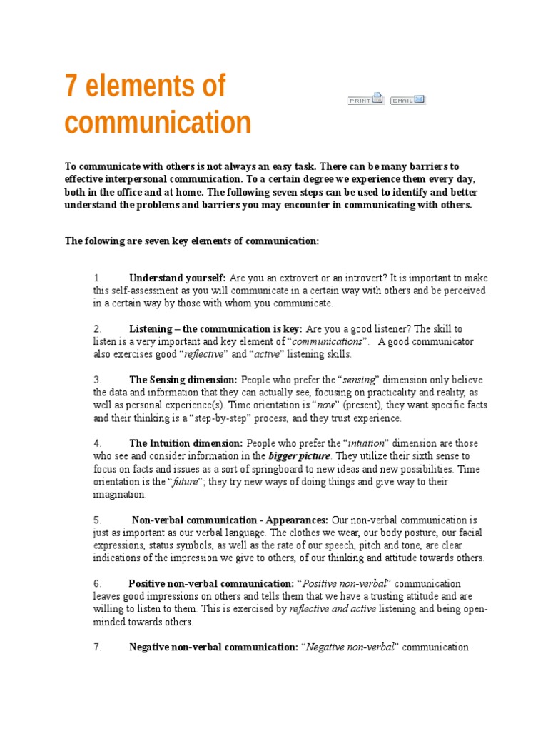 Seven Key Elements of Communication | PDF | Speech | Nonverbal ...