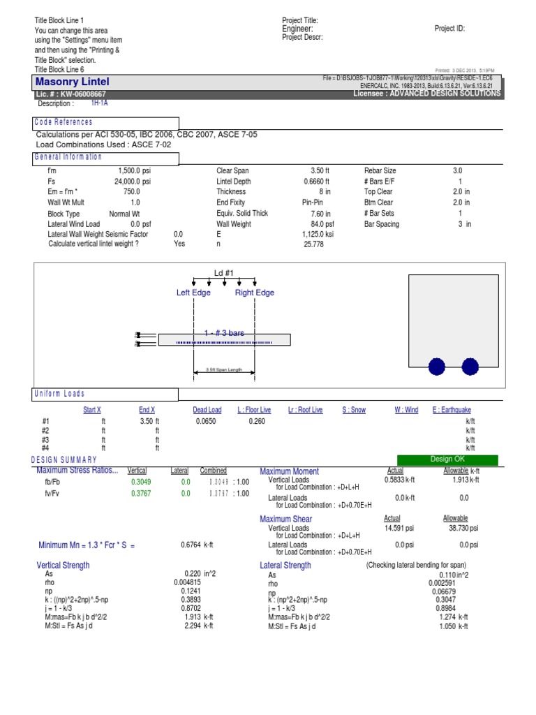 Masonry Lintel Design Calculations | PDF | Structural Load | Solid ...