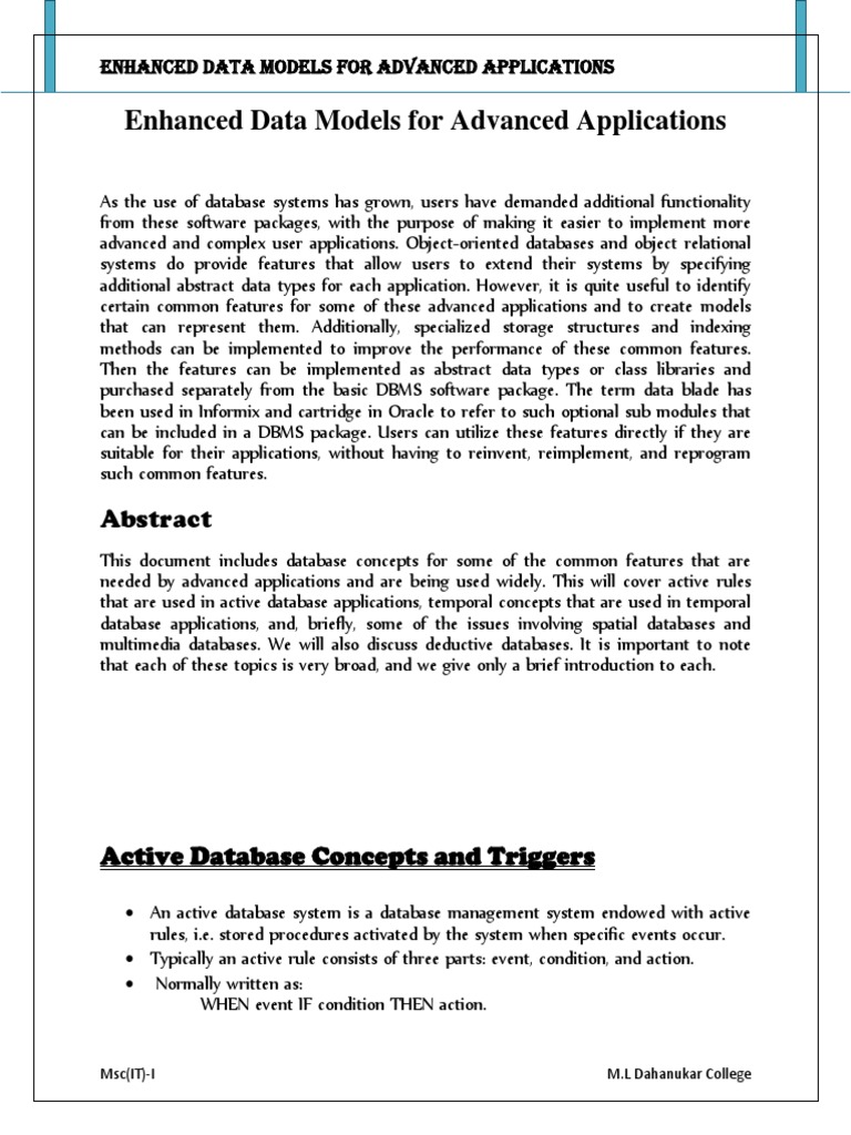 Enhanced Data Models For Advanced Applications | PDF | Databases ...