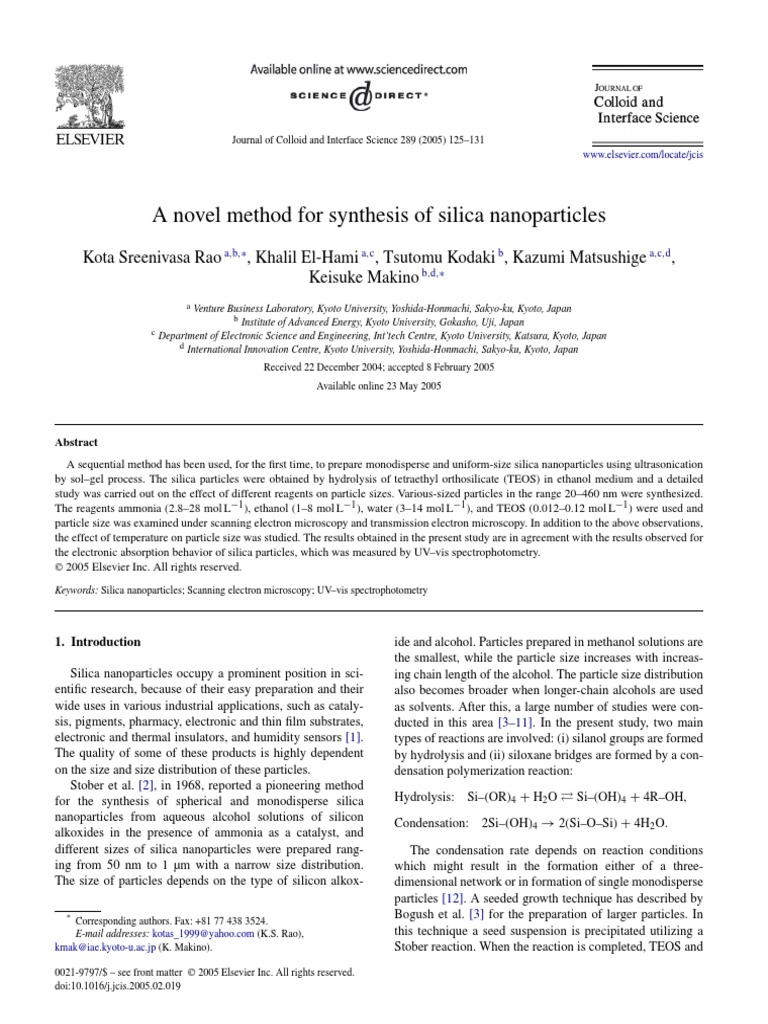 A Novel Method For Synthesis of Silica Nanoparticles | PDF ...