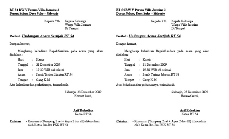 Undangan Sertijab Rt 54 2009 Doc
