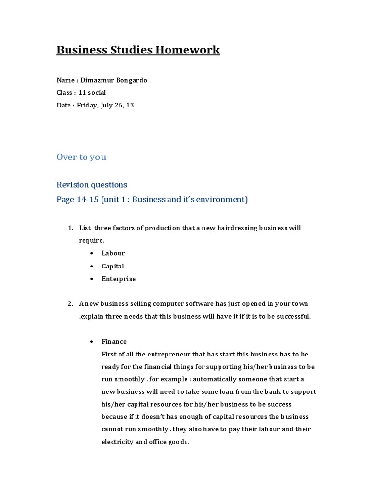 Business Studies: Factors of Production | PDF | Social Enterprise ...
