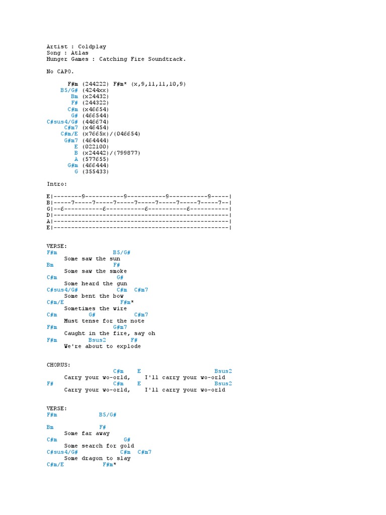 Atlas Coldplay Chords and Lyrics PDF Song Structure Song Recordings