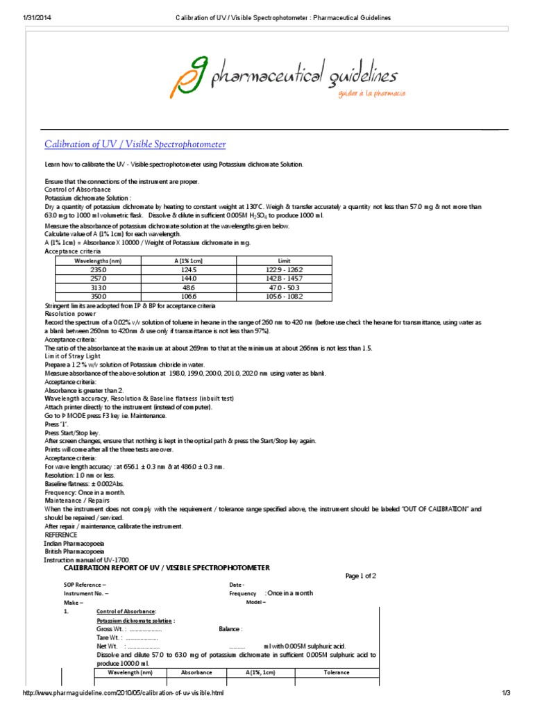 Calibration of UV _ Visible Spectrophotometer _ Pharmaceutical