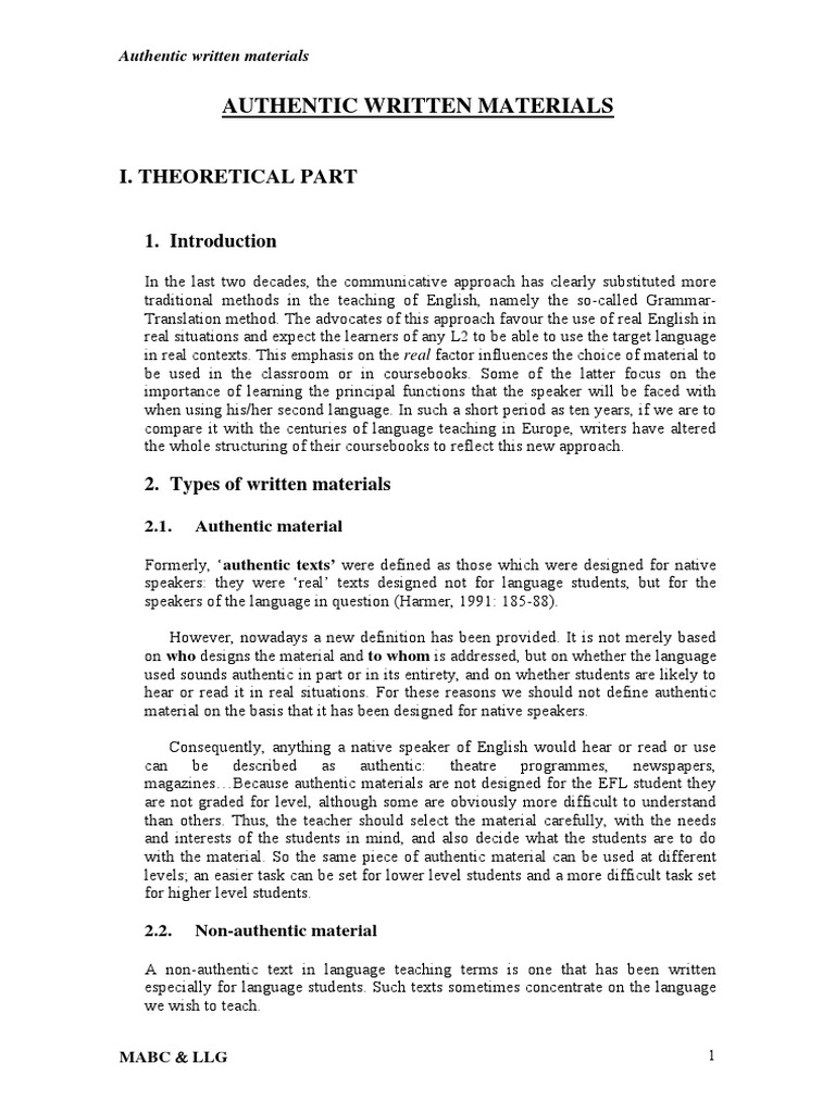Authentic Written Materials 2(2) Second Language English Language