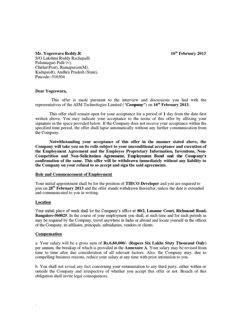 Job Offer for TIBCO Developer | PDF | Salary | Private Law