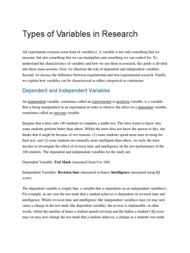 Types of Variables in Research | PDF | Experiment | Level Of Measurement