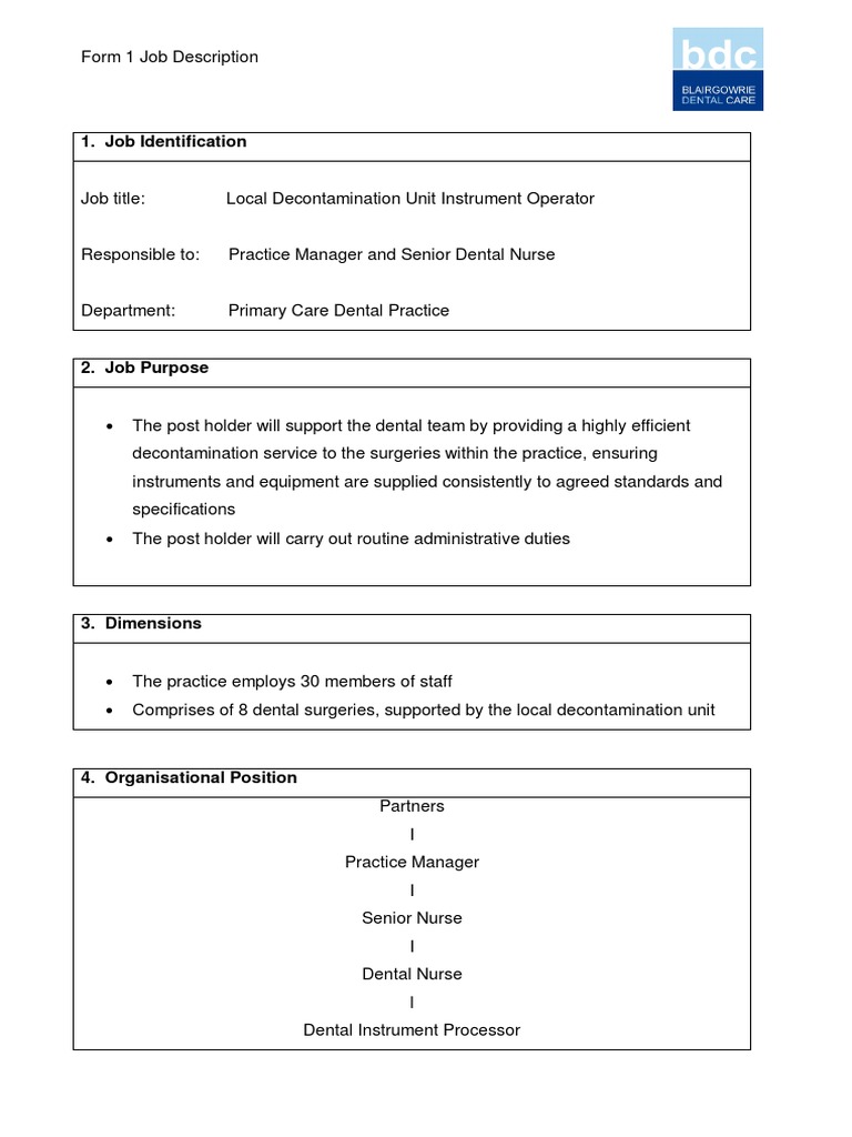 LDU Job Description PDF PDF Sterilization (Microbiology) Nursing