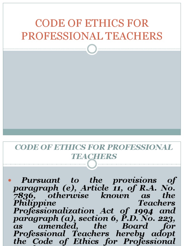 Philippine Teachers' Code of Ethics | PDF | Profession | Teachers